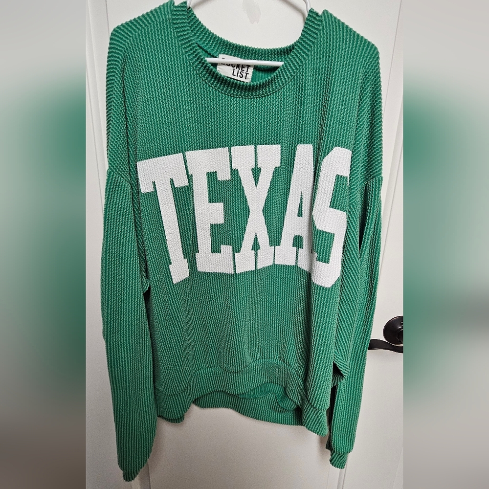 BUCKETLIST Green Texas Ribbed Oversized Sweater